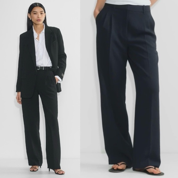 Aritzia- The Effortless Pant Crepette Black High Waisted Wide Leg Size 14 - Picture 1 of 9